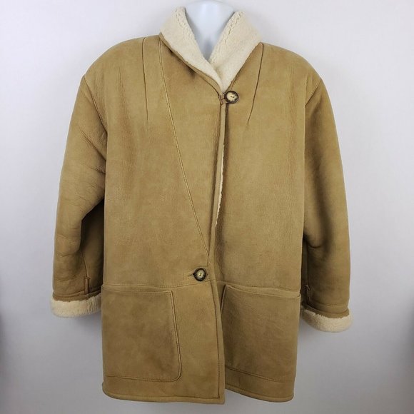 Vtg Knights Tailors Shearling Lined Suede Coat M - Picture 2 of 9